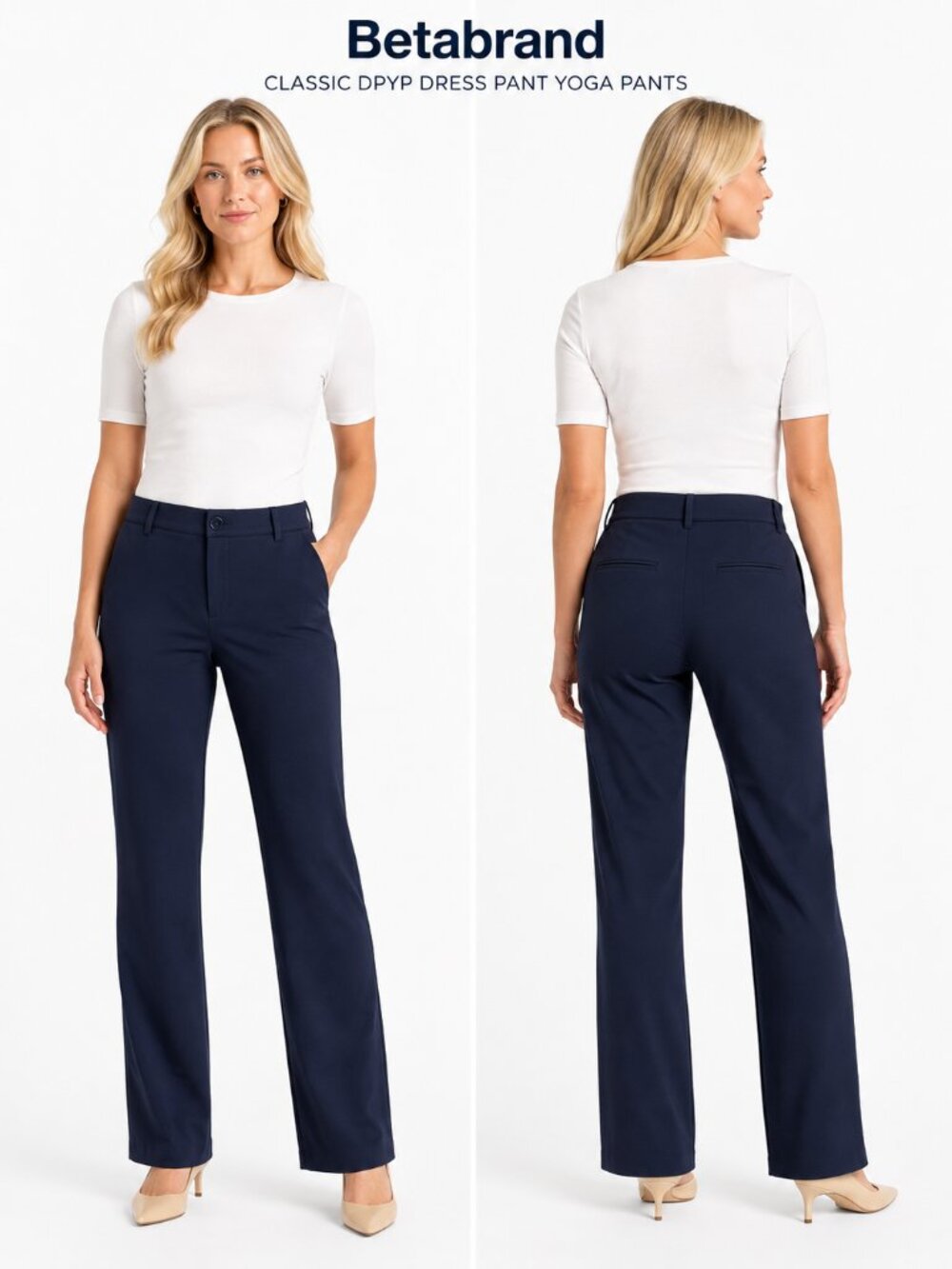 Betabrand Classic DPYP Dress Pant Yoga Pants Navy Straight Leg M Petite Stretch